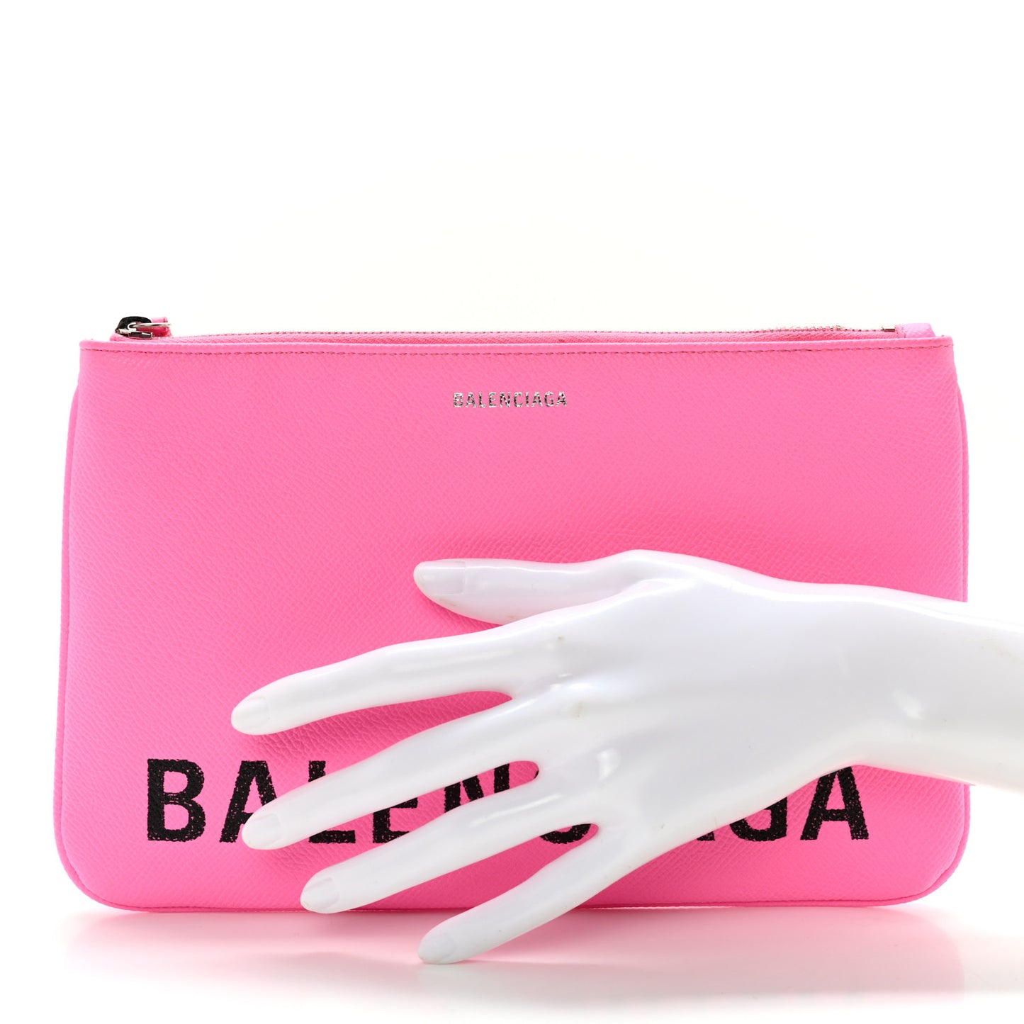 Calfskin Logo Zip Pouch Acid Pink Light Black