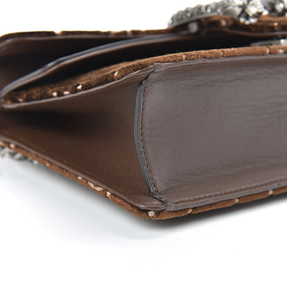 Gucci Velvet Moon Calfskin Crystal GG Monogram Small Dionysus Shoulder Bag Brown Vintage Cocoa Black Diamond 9 of 12