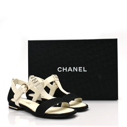 Chanel Lambskin Grosgrain CC Sandals 36 Ivory Black 8 of 8