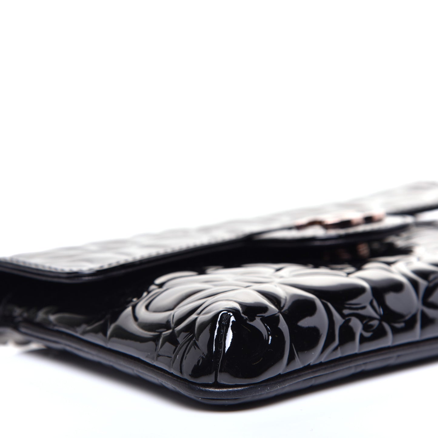 Patent Camellia Embossed Mini Flap Black