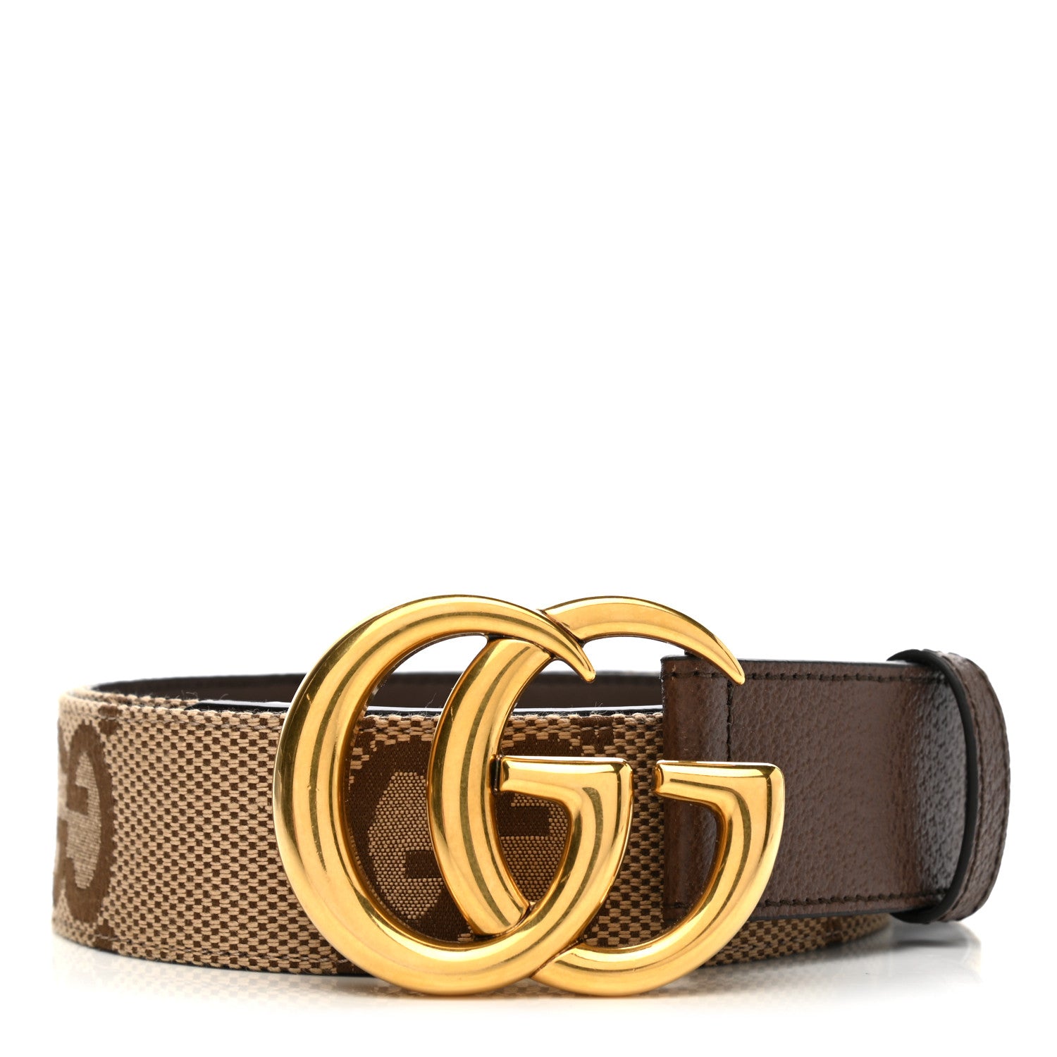Gucci Monogram Jumbo GG Textured Dollar Calfskin Double G 40mm Belt 95 38 Camel Ebony 1 of 5