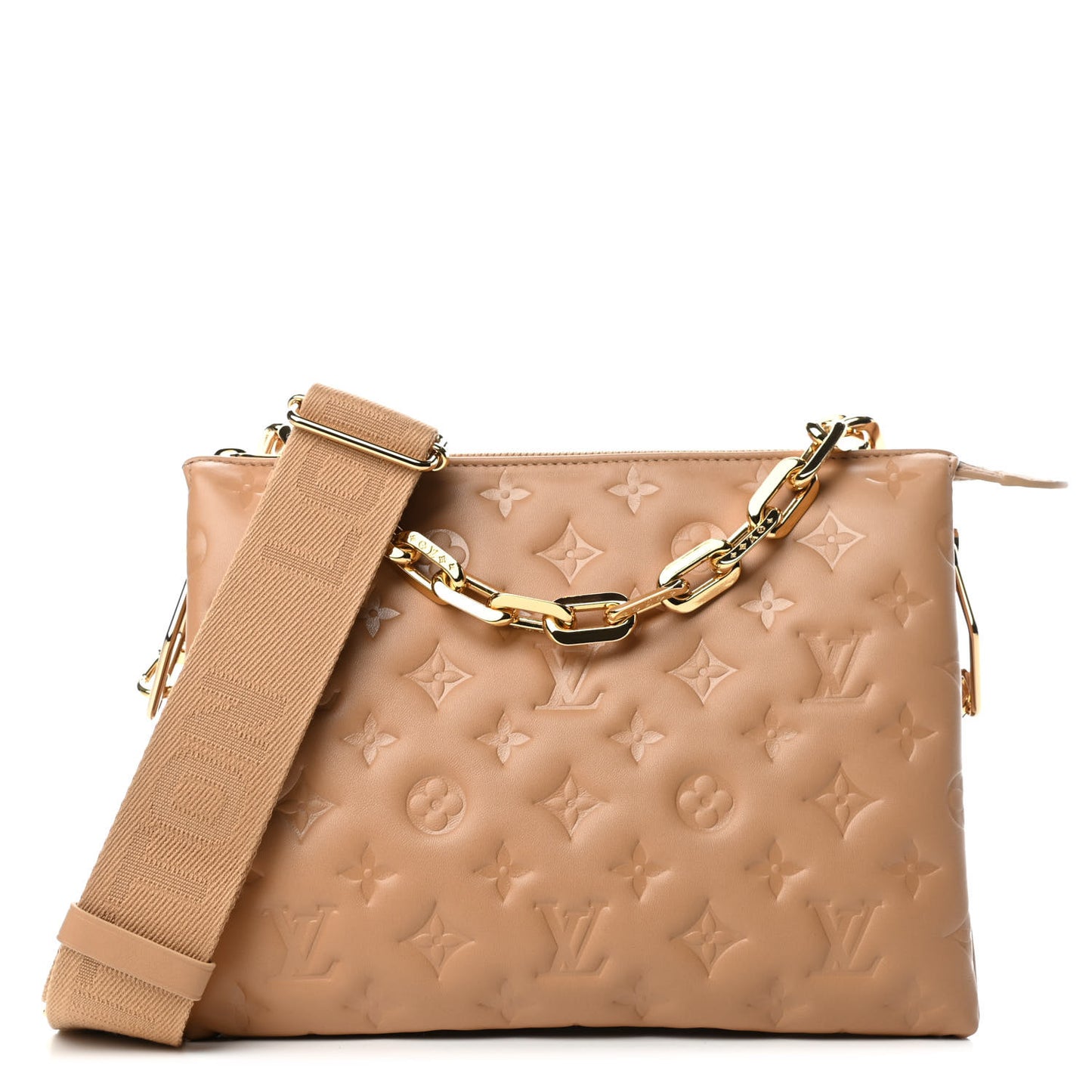 Lambskin Embossed Monogram Coussin PM Camel