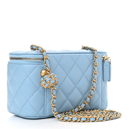 Chanel Lambskin Quilted Pearl Crush Small Vanity Case With Chain Light Blue 3 of 11