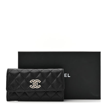 Chanel Caviar Quilted Crystal CC Large Gusset Flap Wallet Black 10 of 10