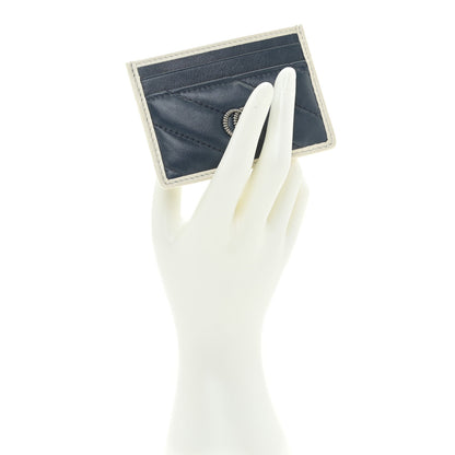 Gucci Vintage Effect Calfskin Matelasse Diagonal Torchon GG Marmont Card Holder Blue Agata Mystic White 2 of 10