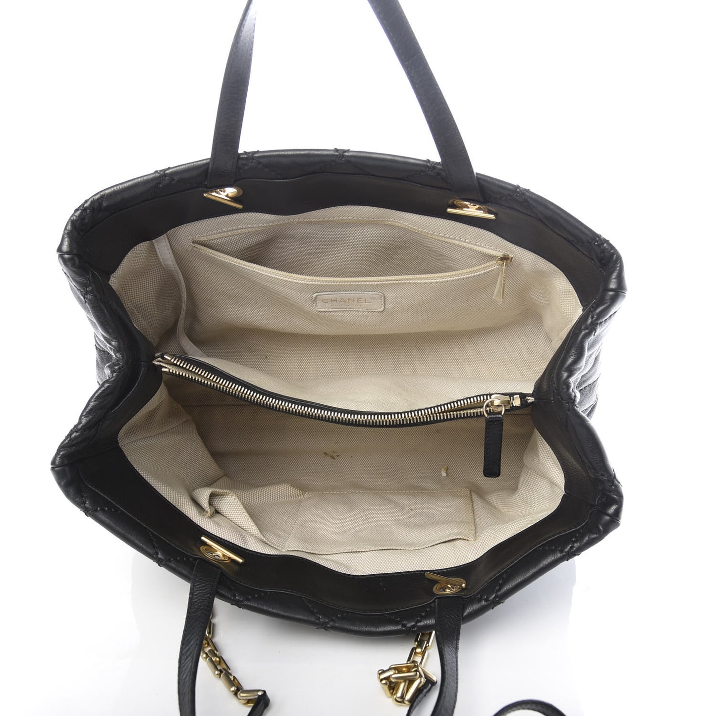 Calfskin Quilted Retro Chain Tote Black