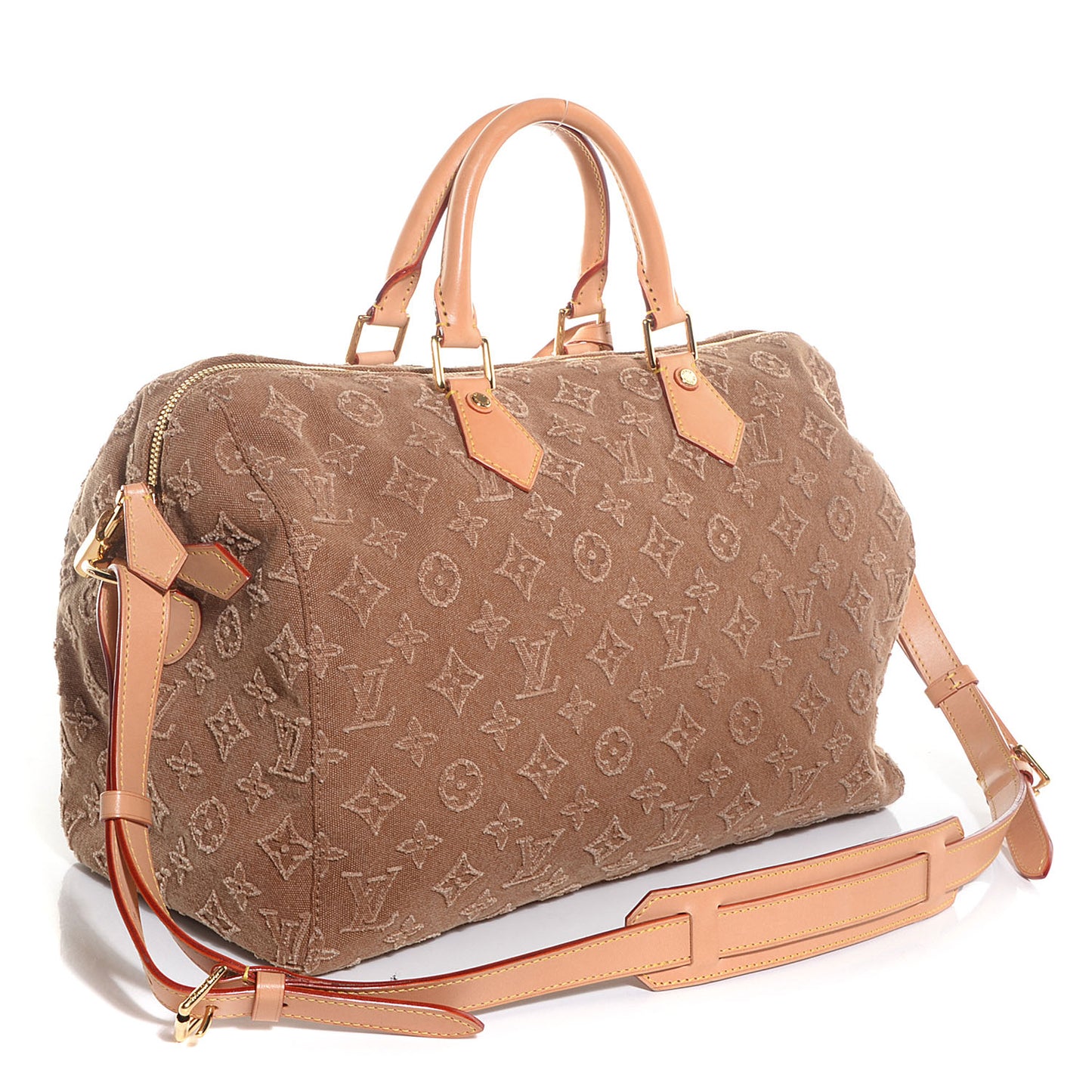 Denim Monogram Stone Speedy Bandouliere 35 Caramel