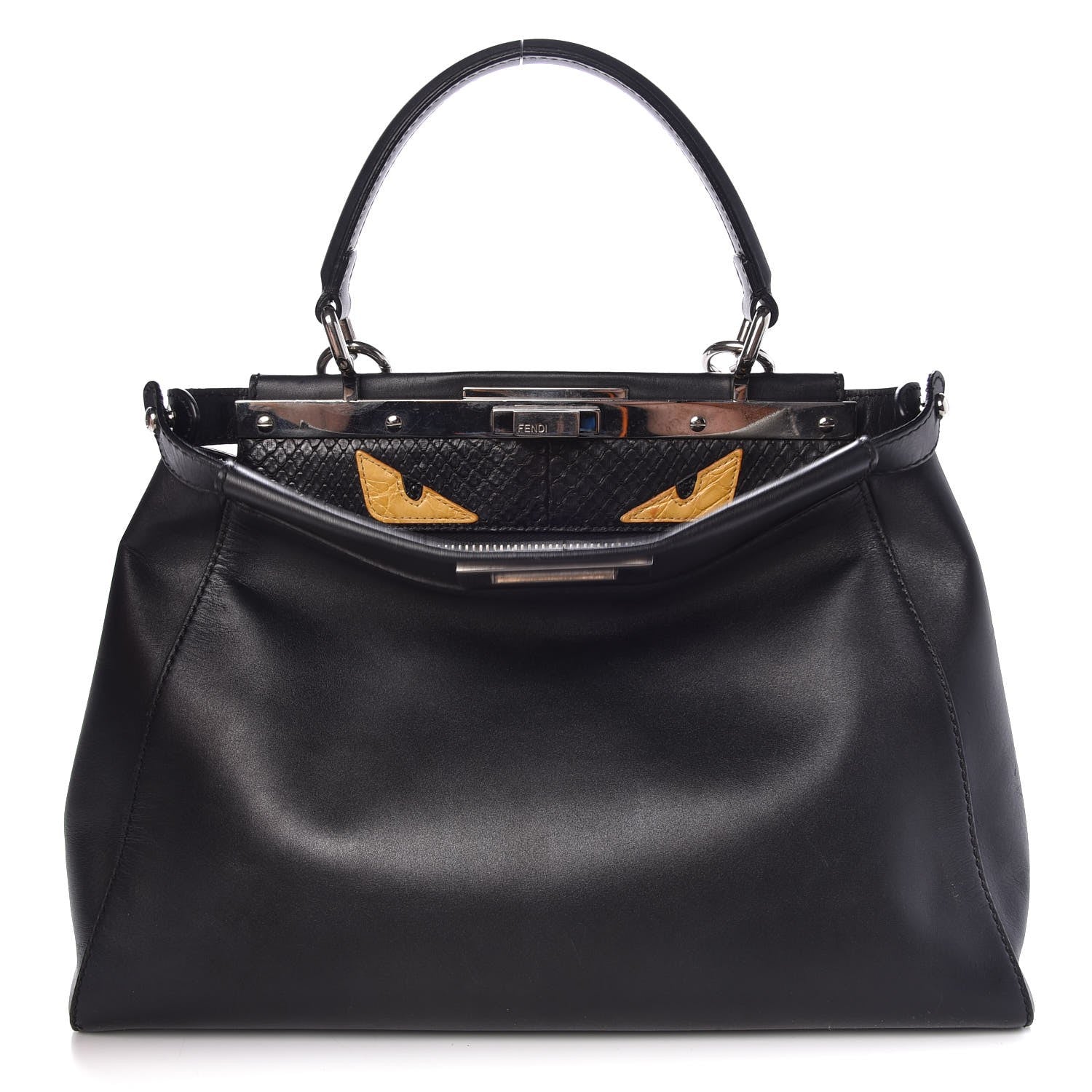 Fendi Vitello Seta Python Crocodile Monster Eyes Medium Peekaboo Iconic Satchel Black Girasole 1 of 11