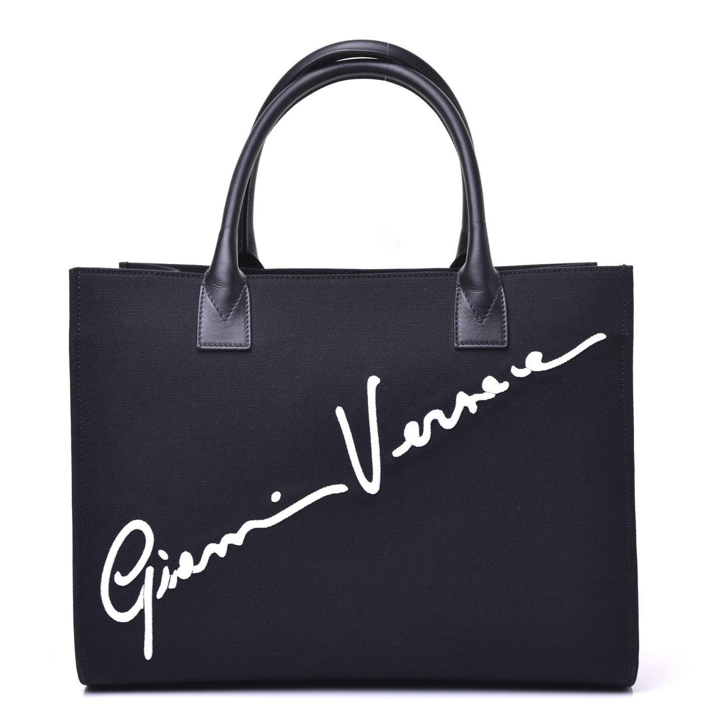 Canvas Suppler Calfskin Cabas GV Signature Tote Black