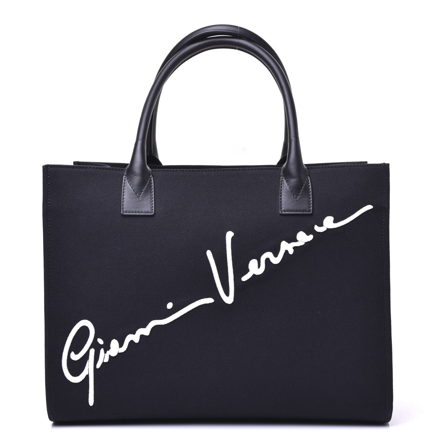 Versace Canvas Suppler Calfskin Cabas GV Signature Tote Black 1 of 9