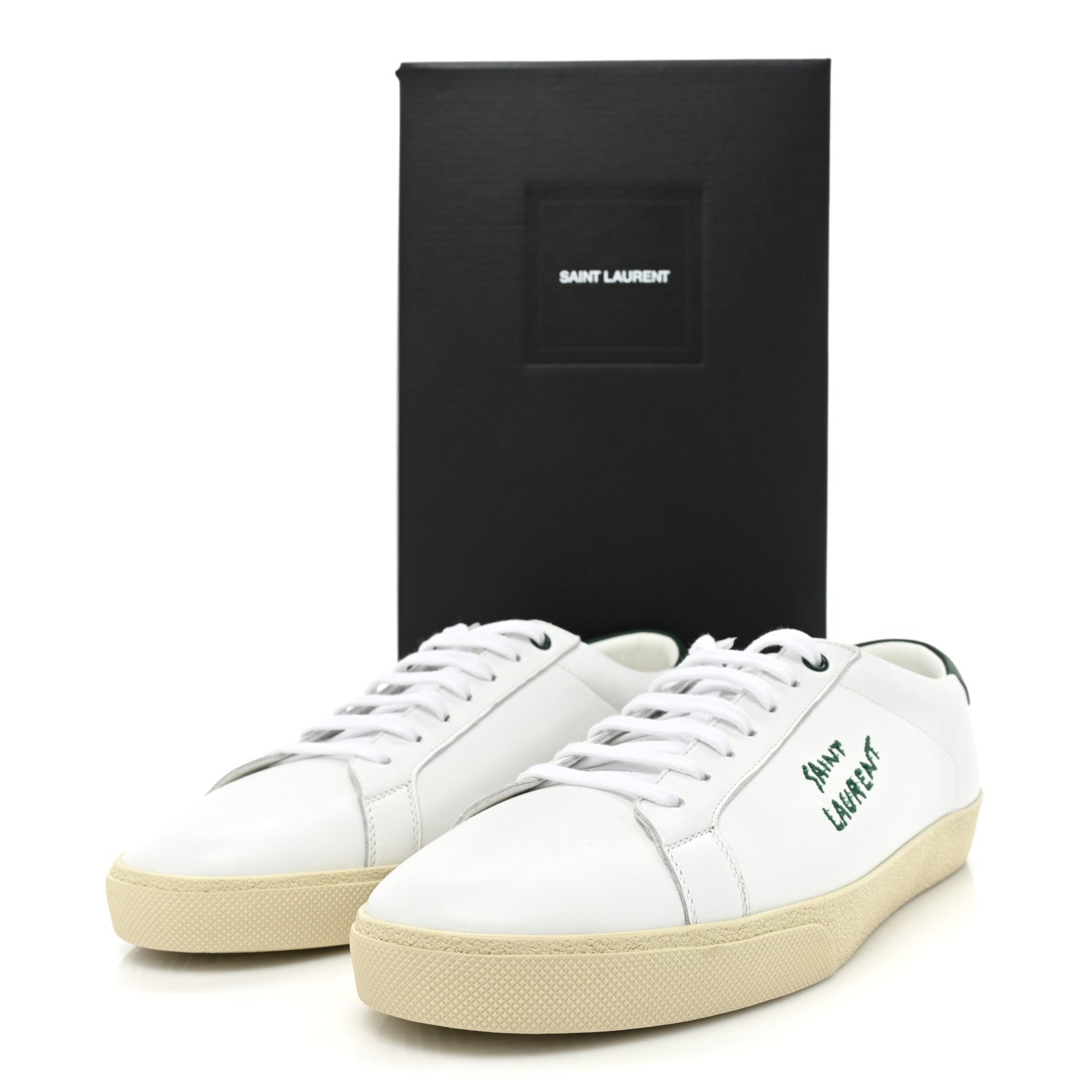 Saint Laurent Calfskin Embroidered Mens Court Classic Sneakers 44 White Dark Basil 10 of 10