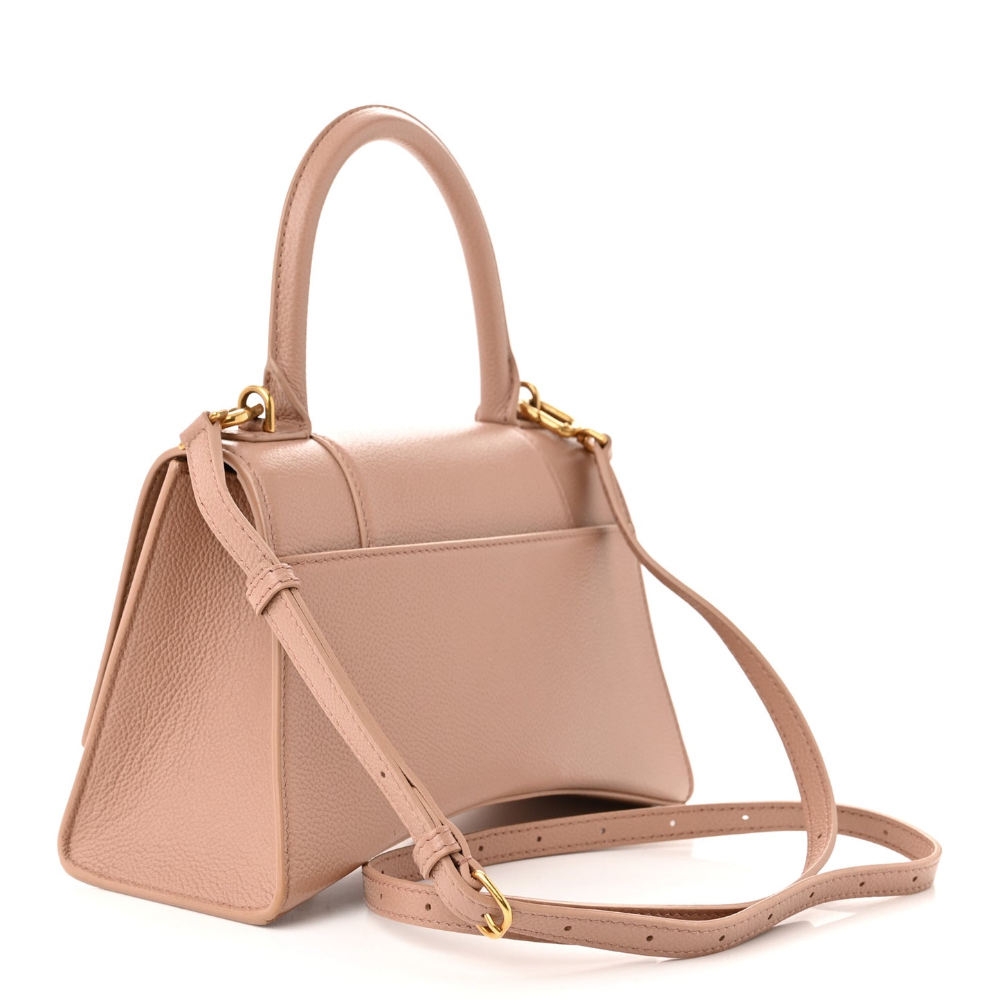 Grained Calfskin Small Hourglass Top Handle Bag Nude Beige