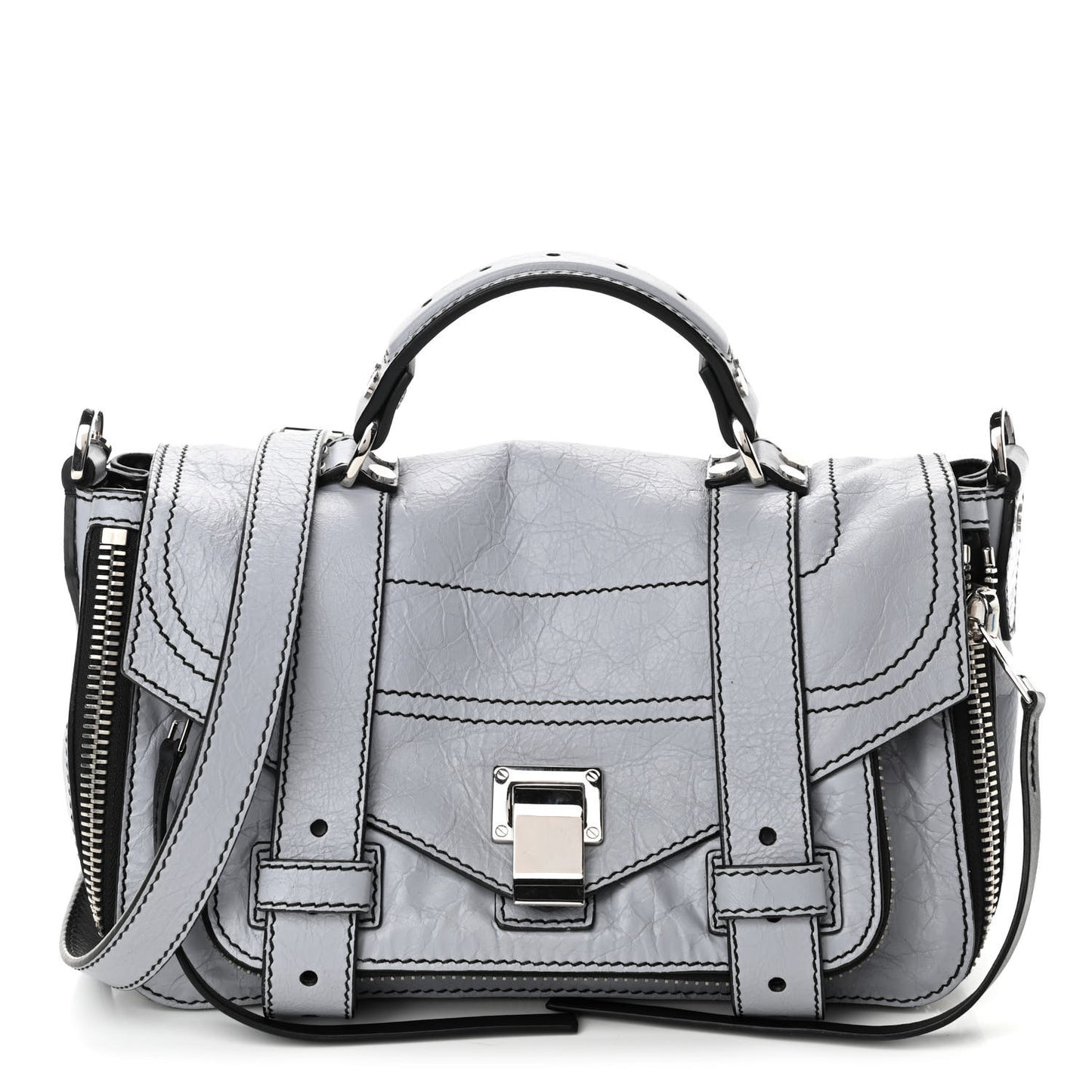 Paper Lambskin Tiny PS1 Plus Zip Satchel Dove Grey