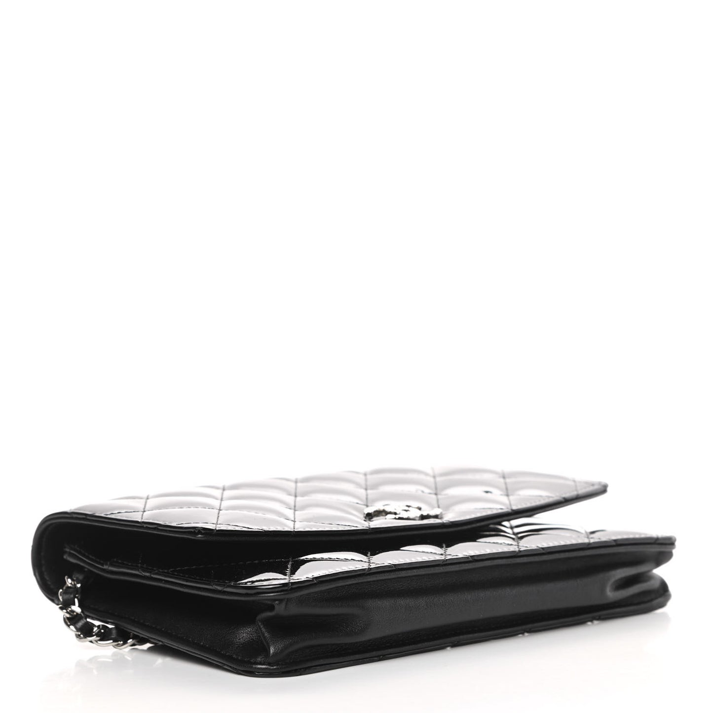 Patent Quilted Brilliant Wallet On Chain WOC Black