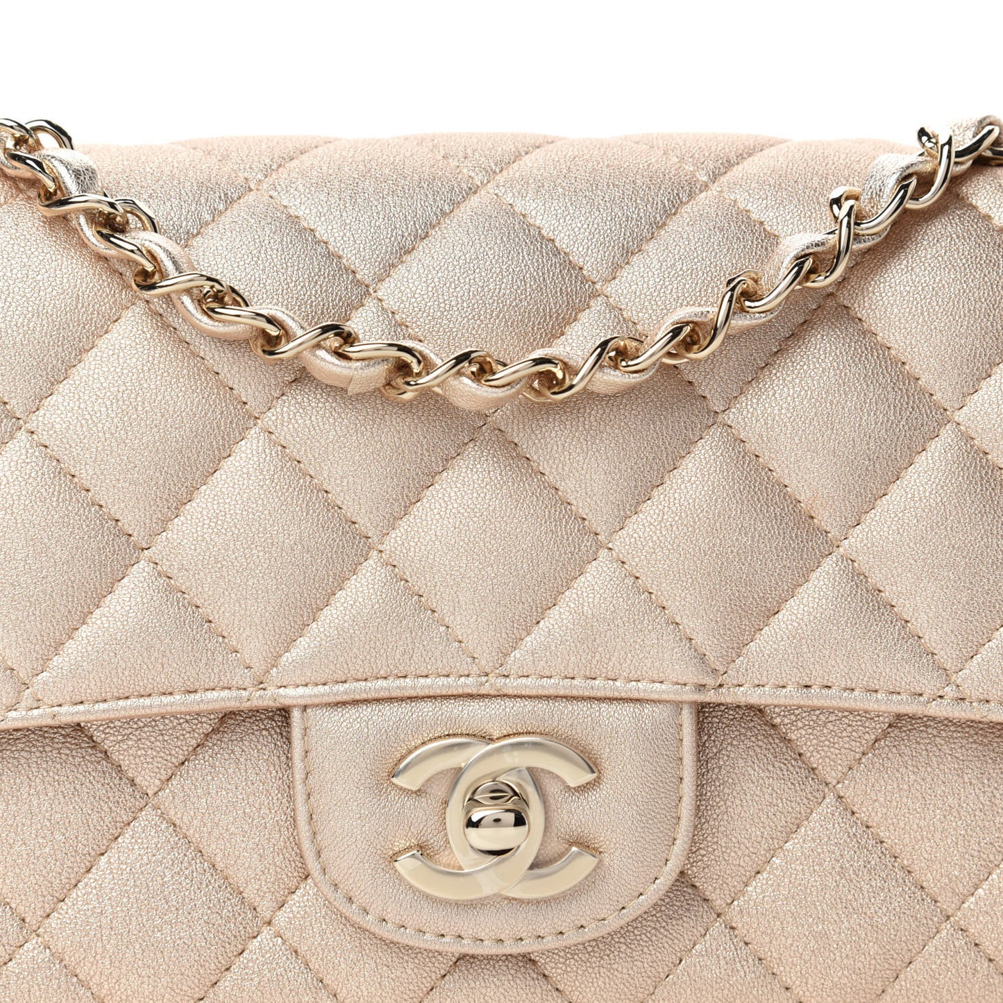Metallic Lambskin Quilted Mini Rectangular Flap Gold