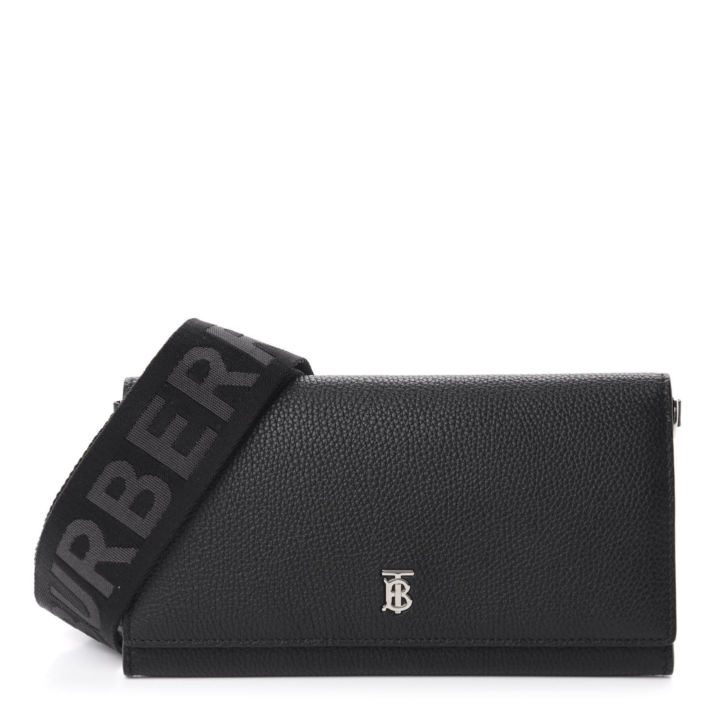 Grainy Calfskin Wallet with Detachable Strap Black