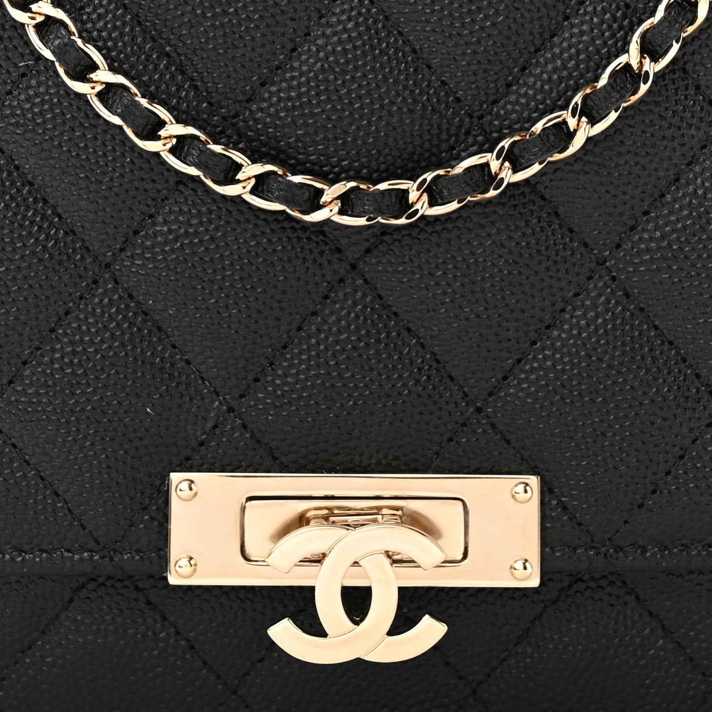 Caviar Quilted Golden Class Wallet On Chain WOC Black