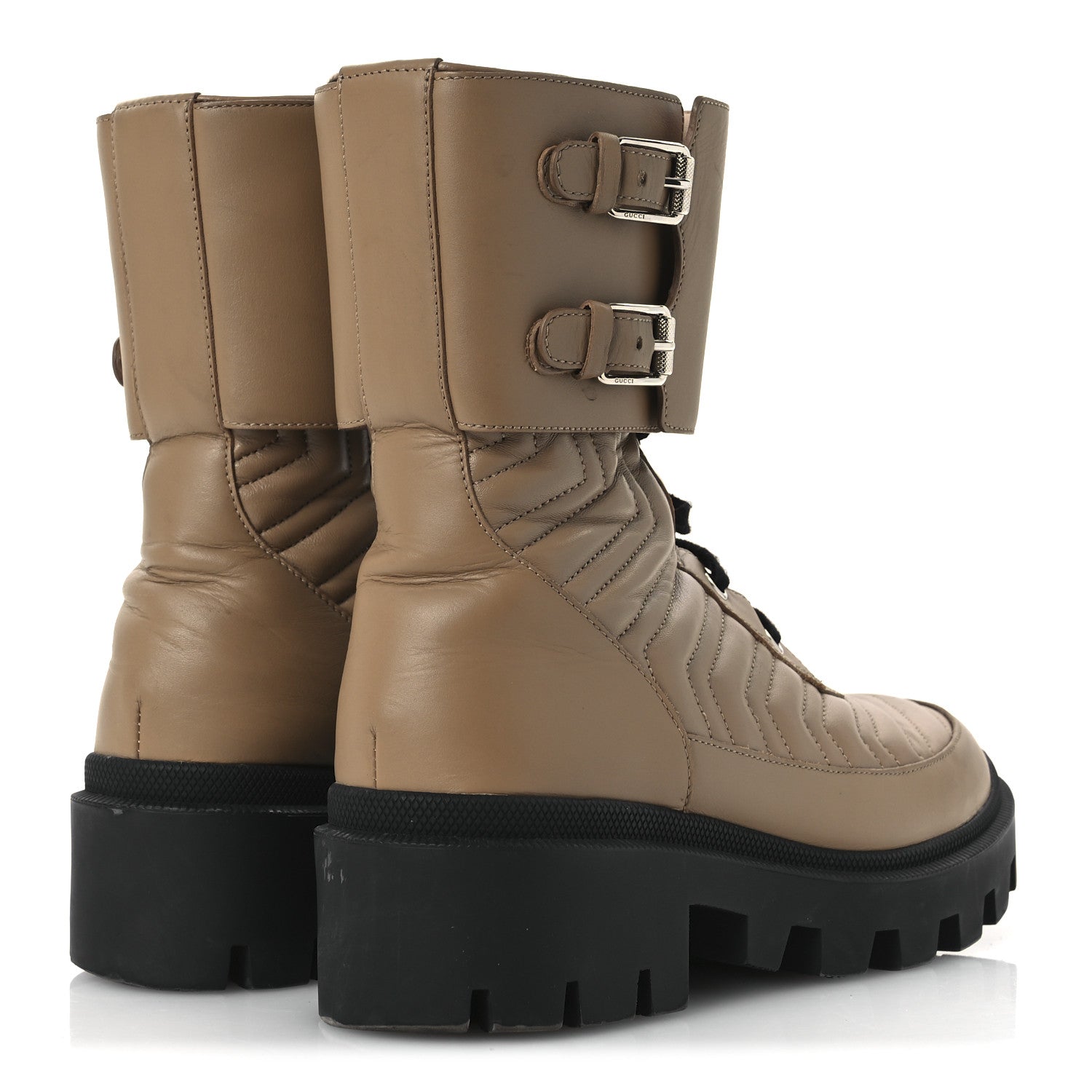 Gucci Nappa Frances GG Matelasse Platform Combat Boots 38.5 Natural Tan 5 of 14