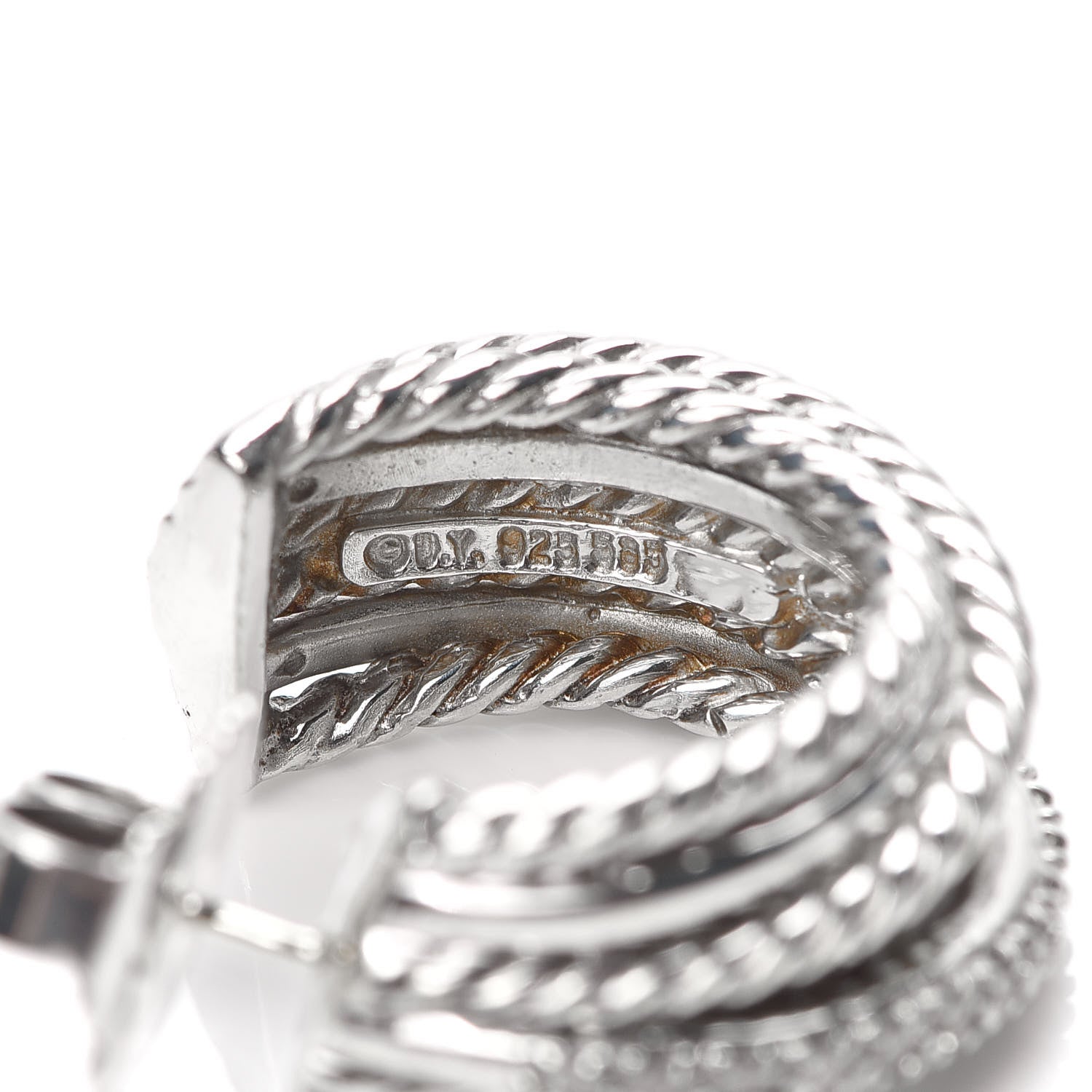 David Yurman Sterling Silver Diamond 11mm Crossover Cable Hoop Earrings 4 of 4