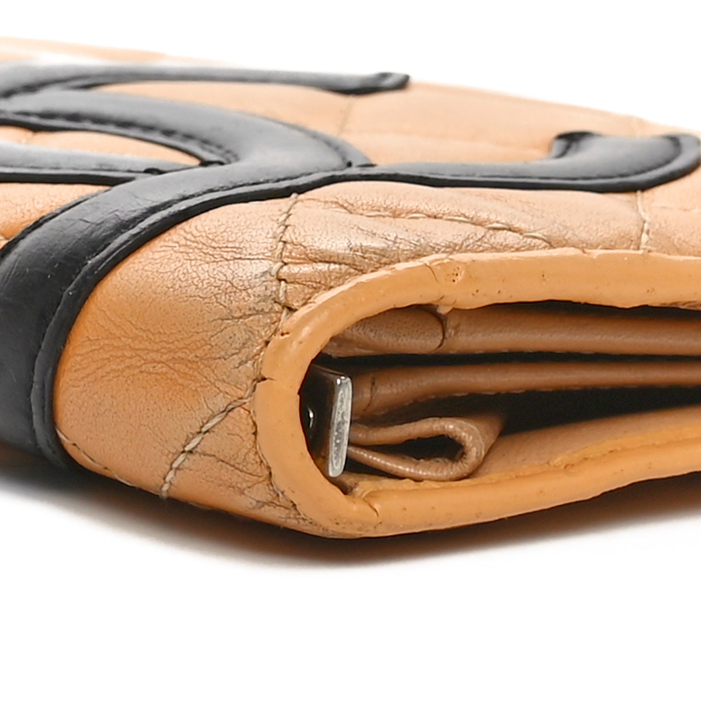 Calfskin Quilted Cambon Yen Wallet Beige Black