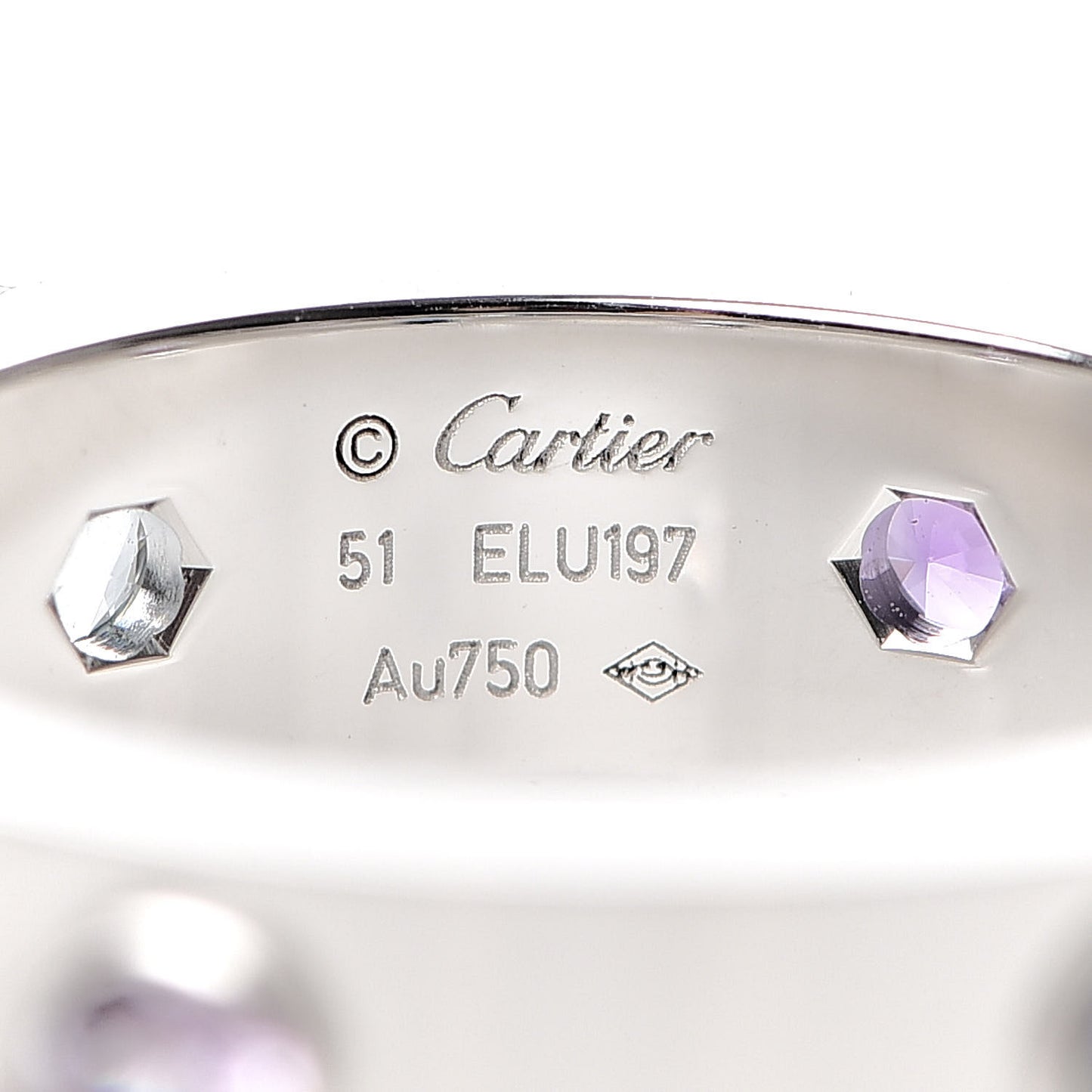 18K White Gold Sapphire Spinel Amethyst 5.5mm LOVE Ring 51 5.75