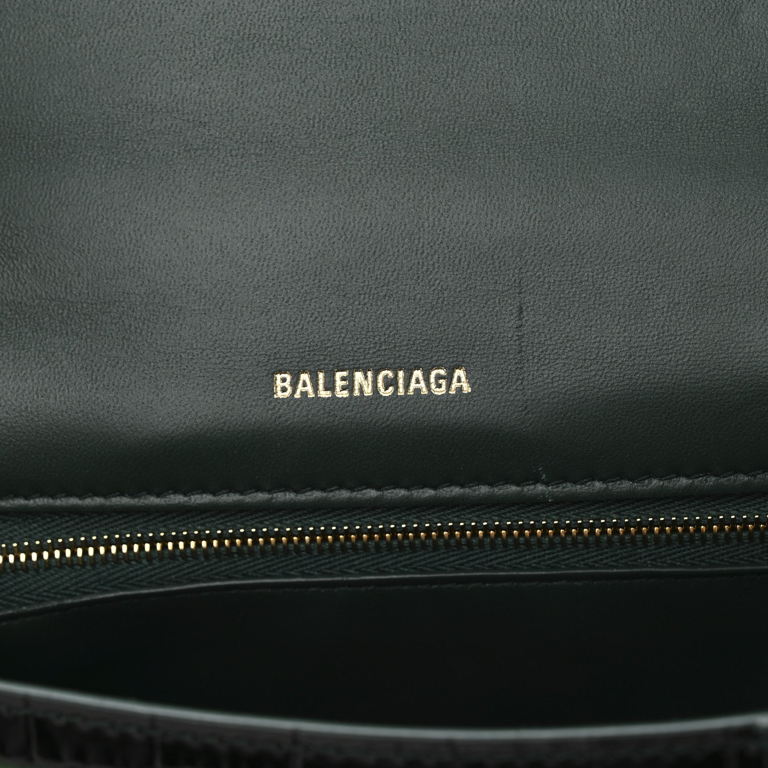 Balenciaga Shiny Calfskin Crocodile Embossed Small Hourglass Top Handle Bag Forest Green 6 of 14