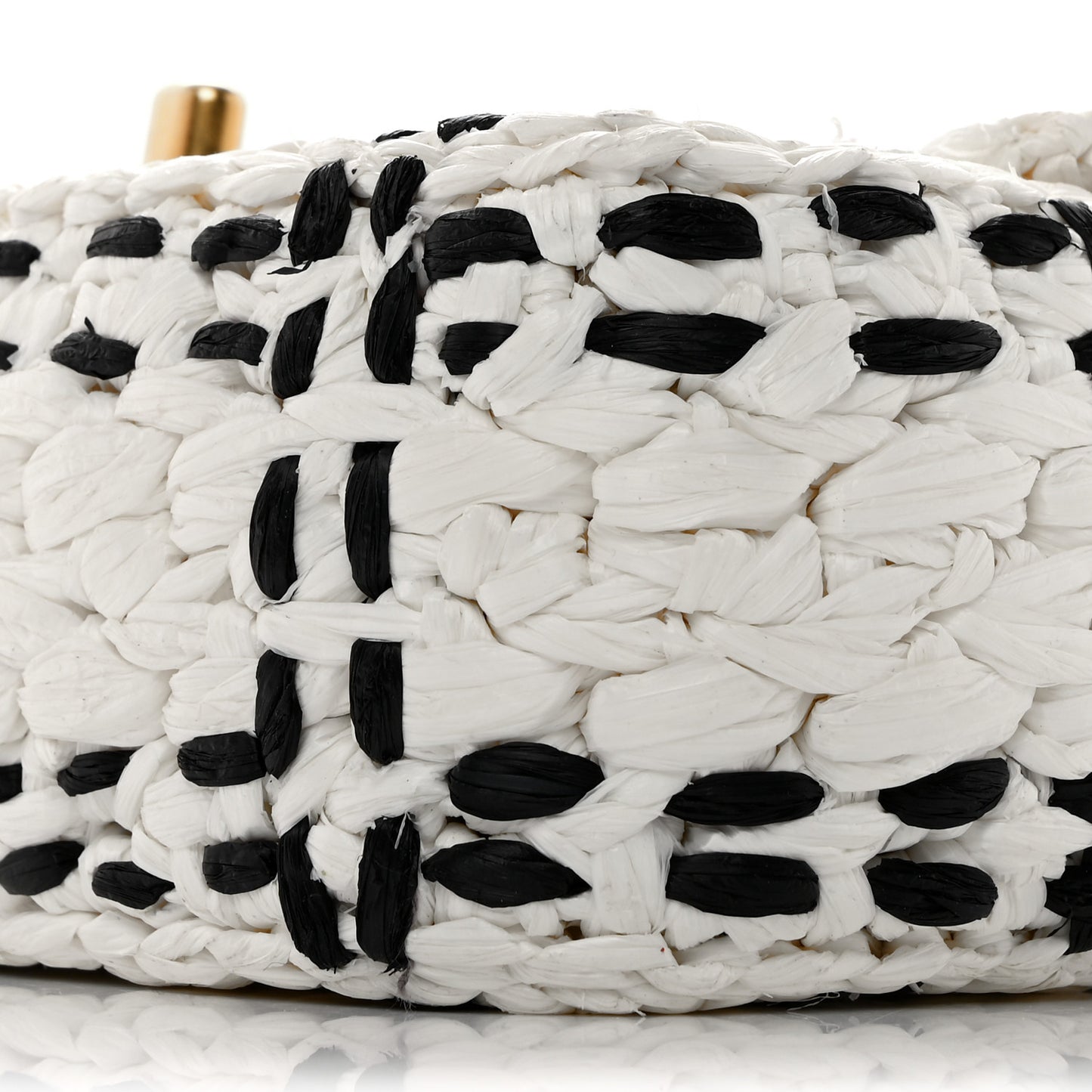 Raffia Effect Tweedy Mini Flap Bag White Black