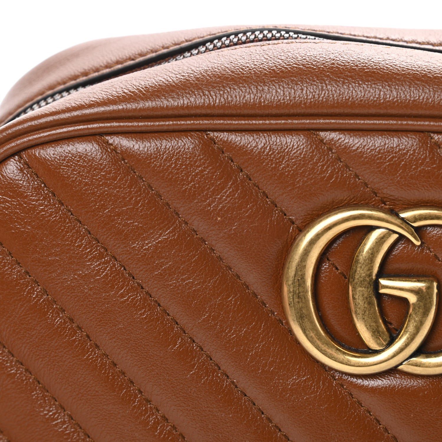 Gucci Glazed Calfskin Matelasse Diagonal Small GG Marmont Chain Shoulder Bag Cuir 11 of 12