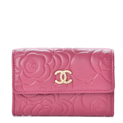 Chanel Lambskin Camellia Embossed Flap Card Holder Fuchsia 1 of 9