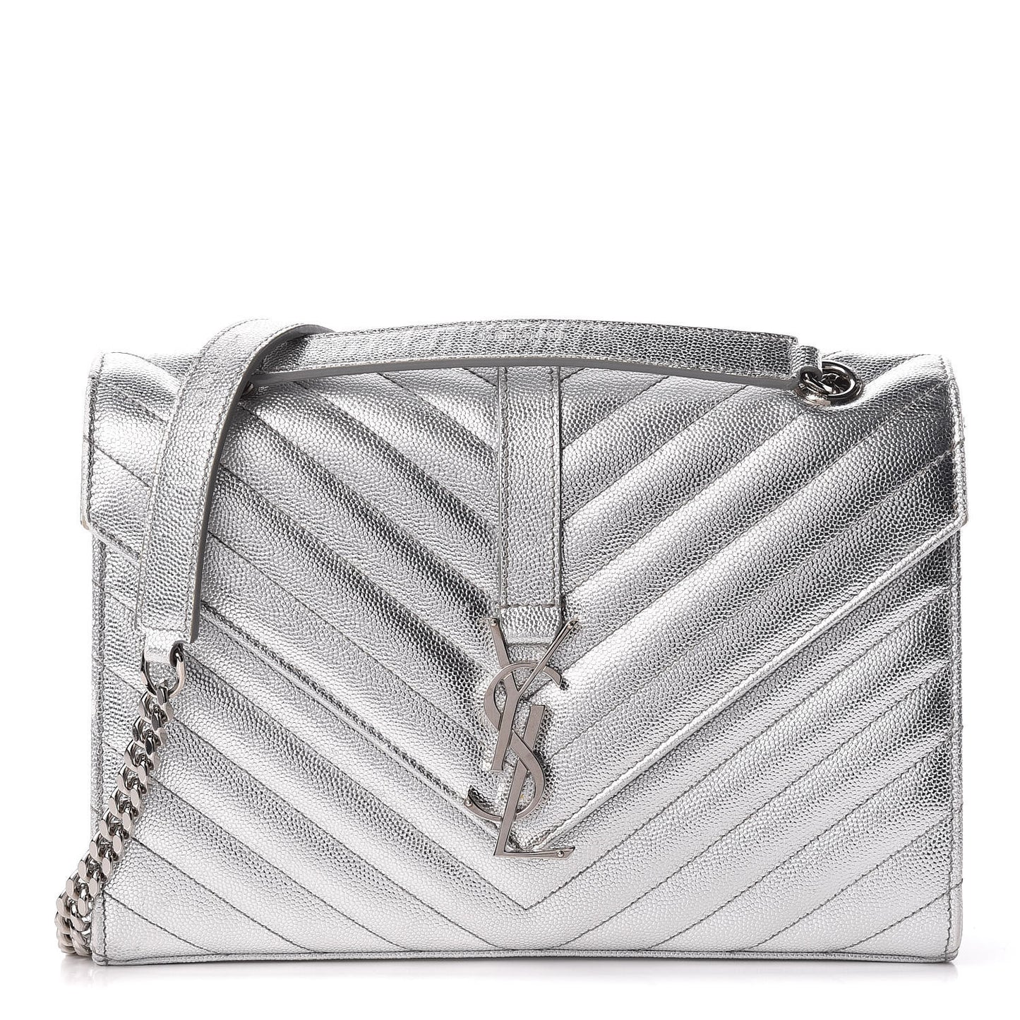 Metallic Grain De Poudre Matelasse Medium Monogram Satchel Silver