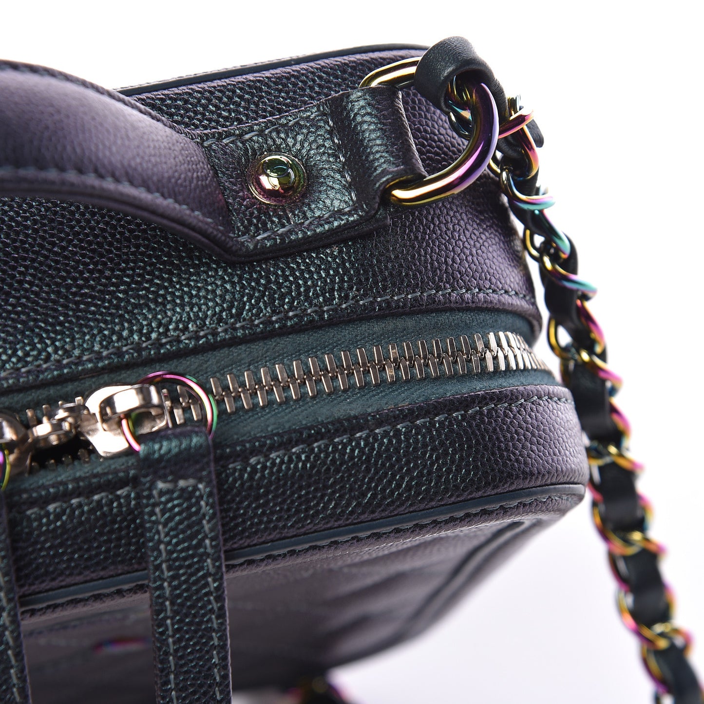 Iridescent Caviar Quilted Medium CC Filigree Vanity Case Dark Turquoise