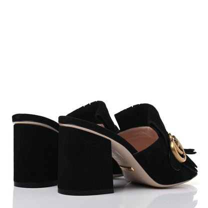 Gucci Kid Scamosciato GG Marmont Fringe 75mm Slide Sandals 35 Black 3 of 8