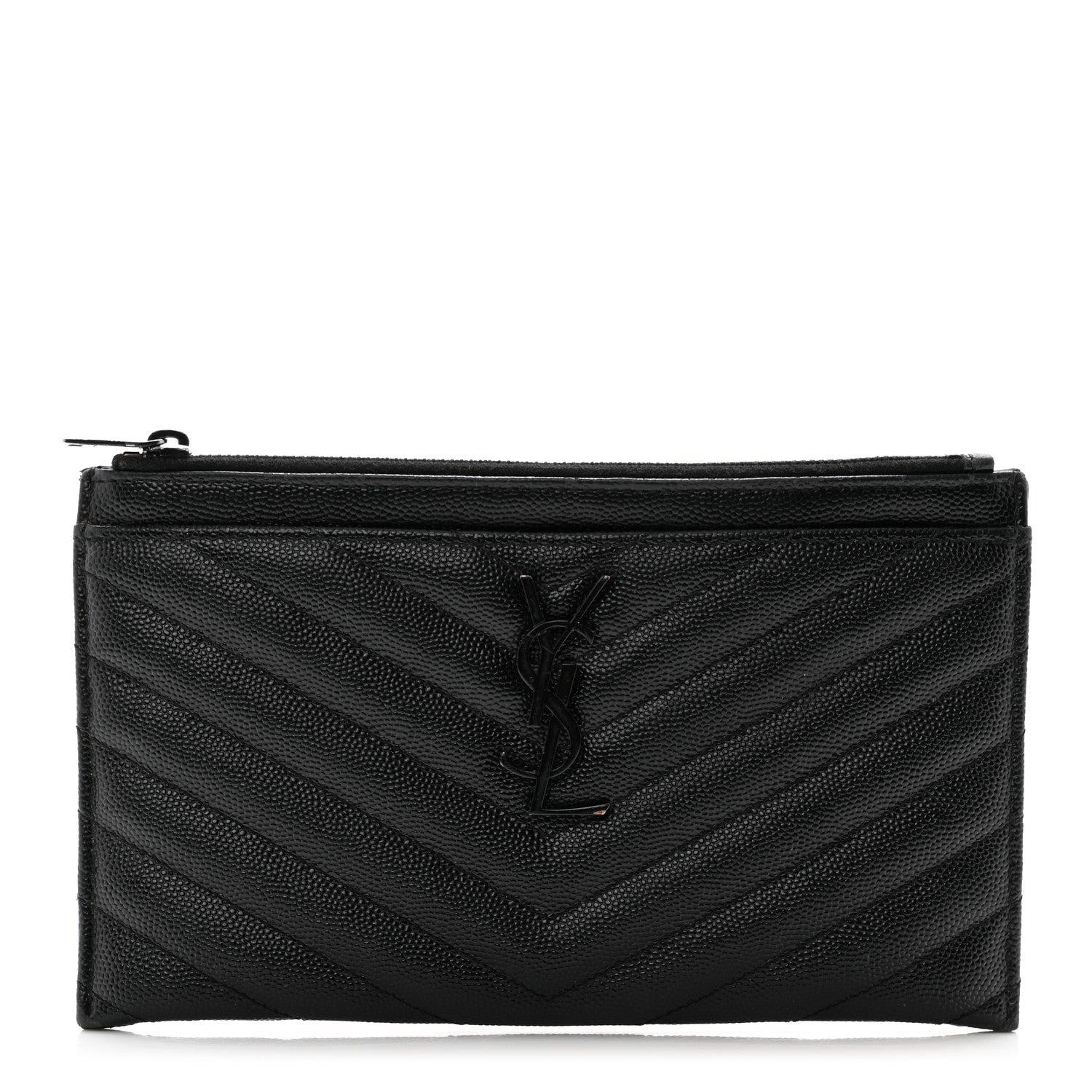 Saint Laurent Monogram Grain de Poudre 5 Fragments Zip Pouch Card Holder Black 1 of 11