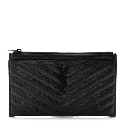 Saint Laurent Monogram Grain de Poudre 5 Fragments Zip Pouch Card Holder Black 1 of 11
