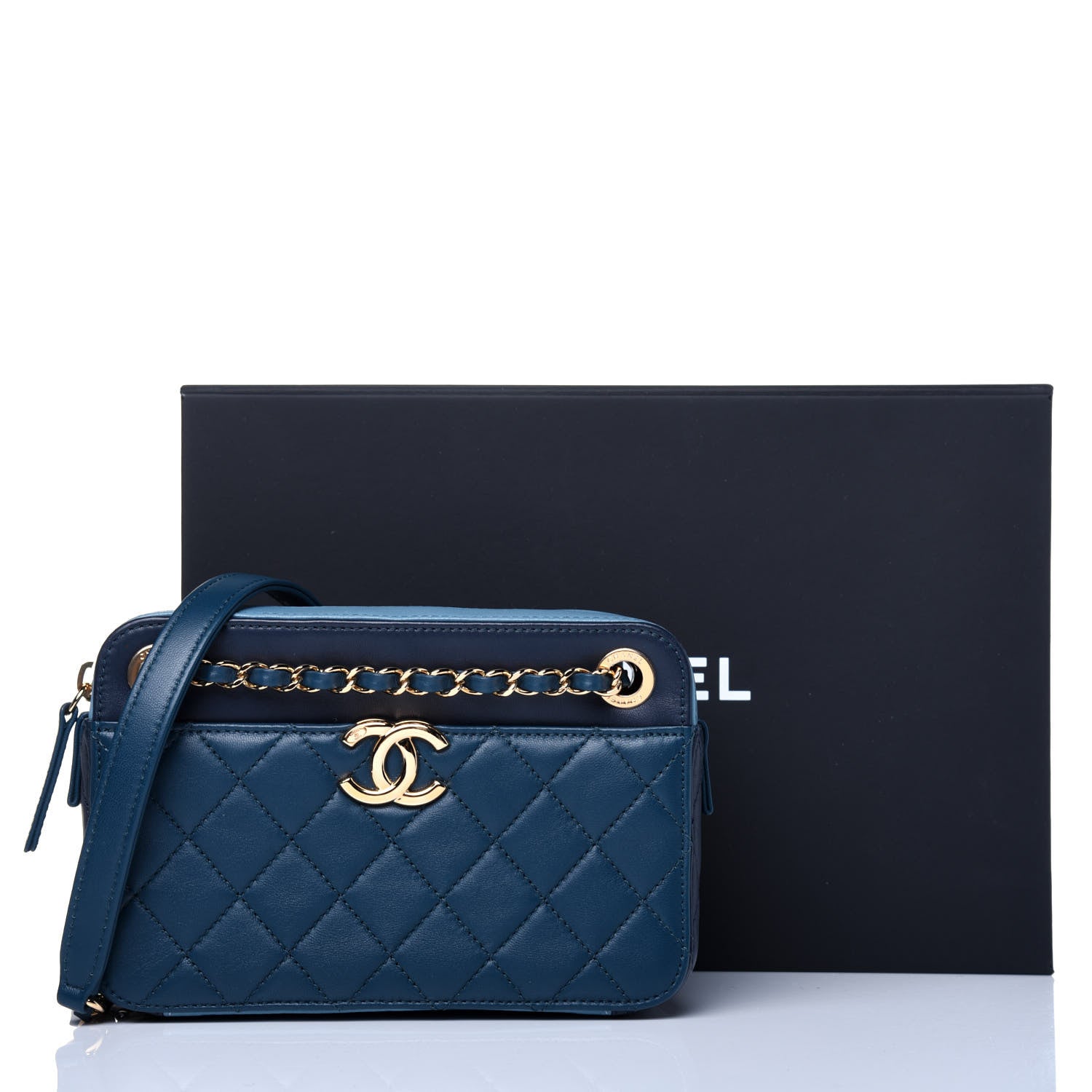 Chanel Lambskin Quilted Camera Case Blue 12 of 12