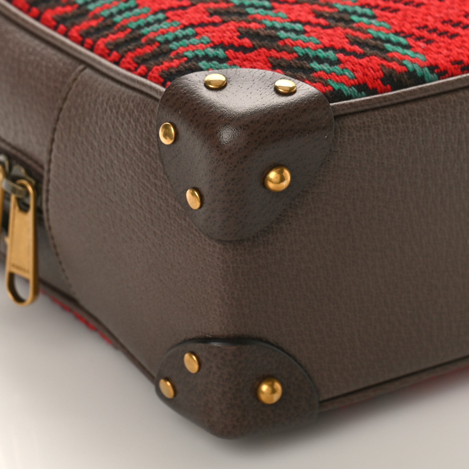 Gucci Cotton Wool Textured Calfskin Houndstooth Woven Square Messenger Bag Red Green Ivory Multicolor New Acero 8 of 9