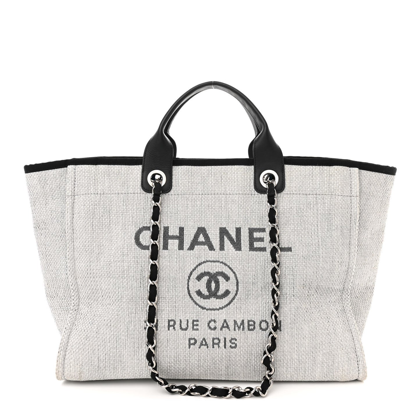Woven Straw Raffia Medium Deauville Tote Grey
