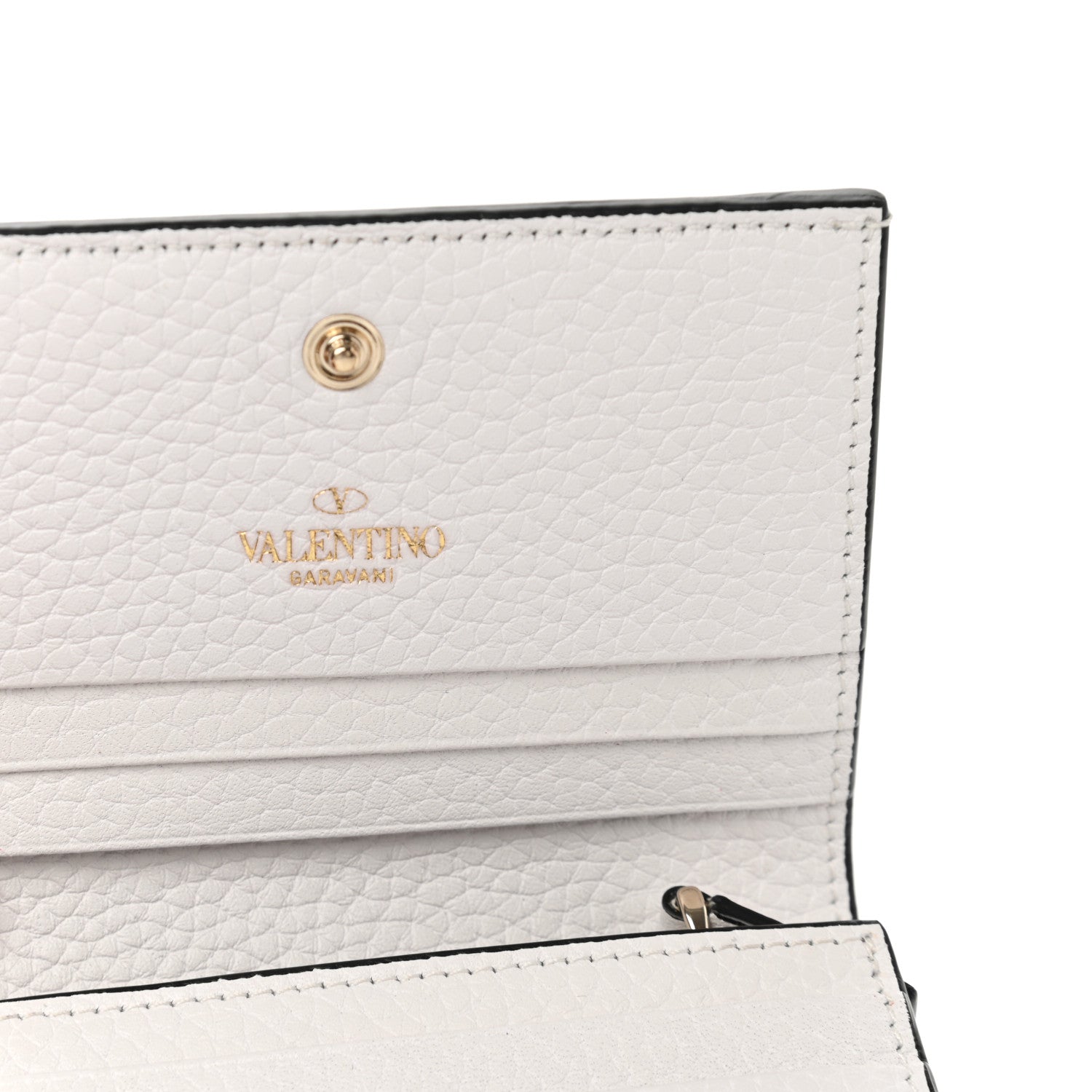 Valentino Garavani Pebbled Calfskin Rockstud French Flap Wallet Optic White 7 of 10