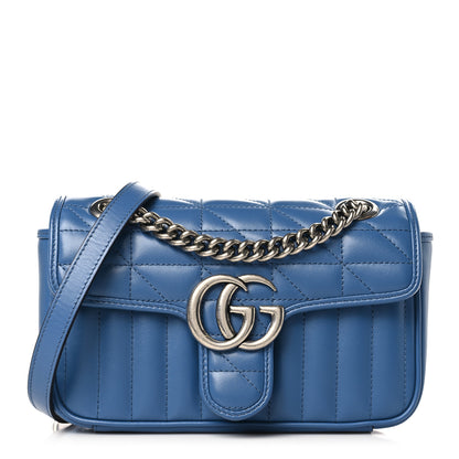 Gucci Calfskin Matelasse Aria Mini GG Marmont Shoulder Bag Clear Blue 1 of 8