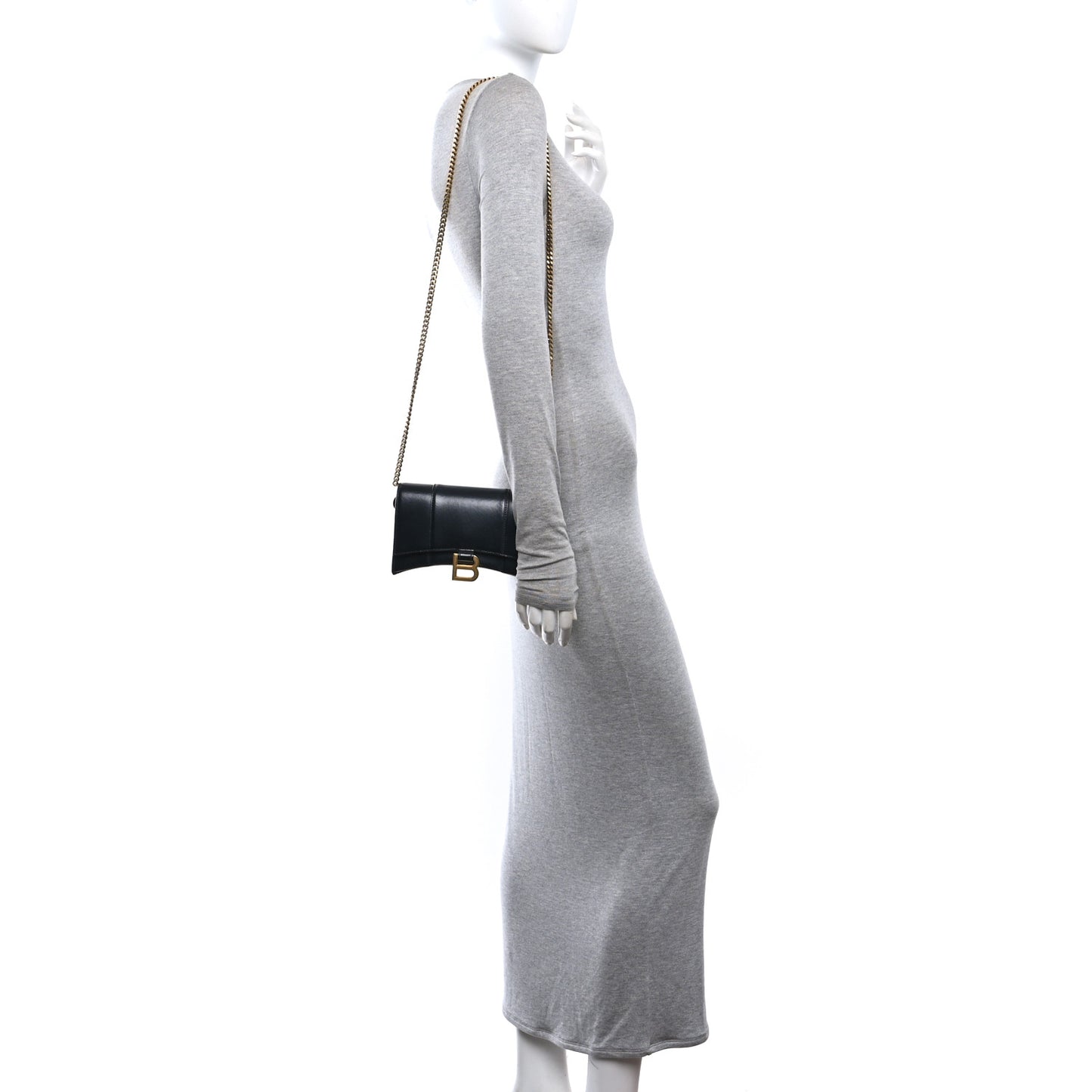 Shiny Box Calfskin Hourglass Chain Bag Black