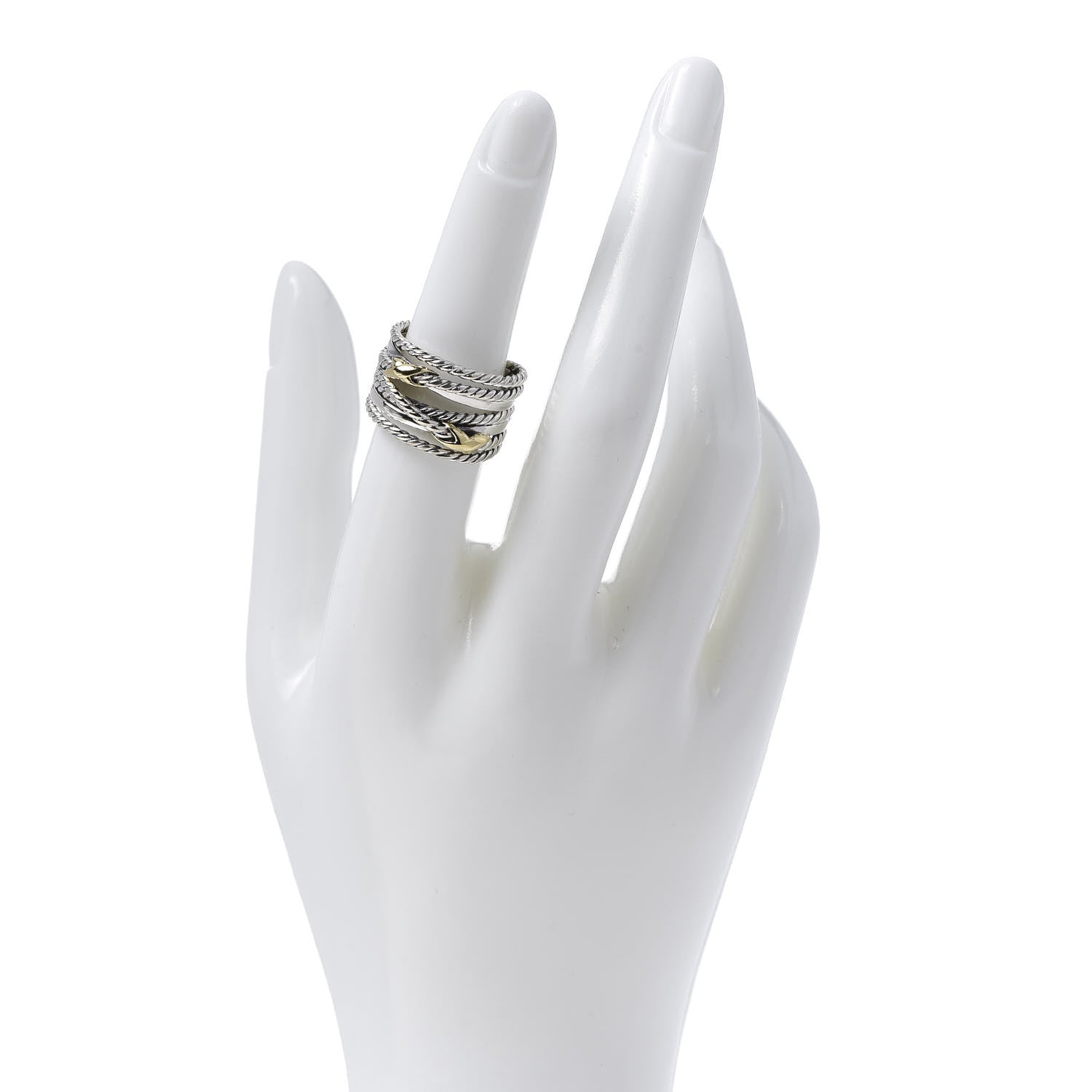 David Yurman Sterling Silver 18K Yellow Gold Double X Crossover Ring 52 6 2 of 5
