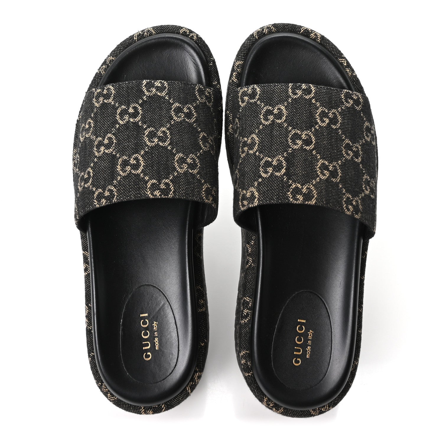 Gucci Jacquard Black Denim GG Monogram Angelina Platform 55mm Slide Sandals 39.5 Black Ivory 2 of 10