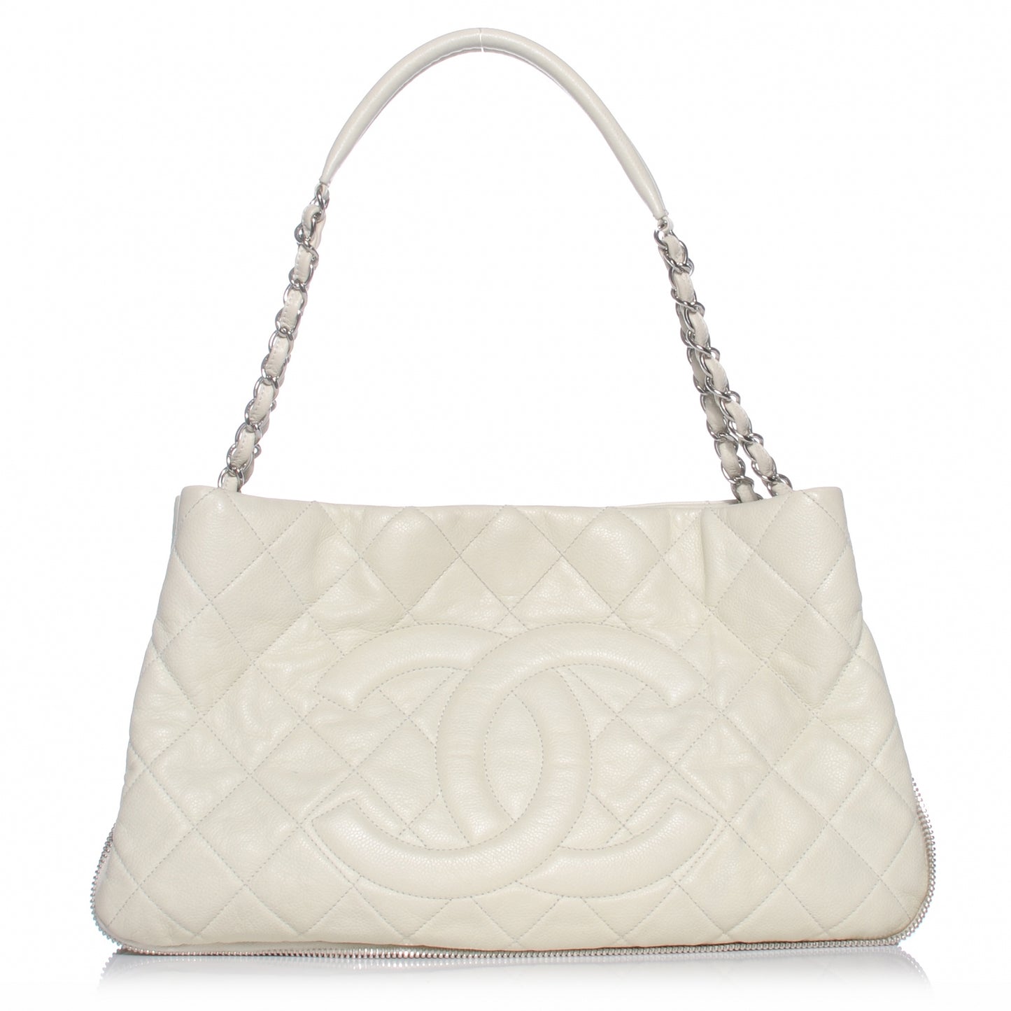 Caviar Expandable Zip Shoulder Bag White