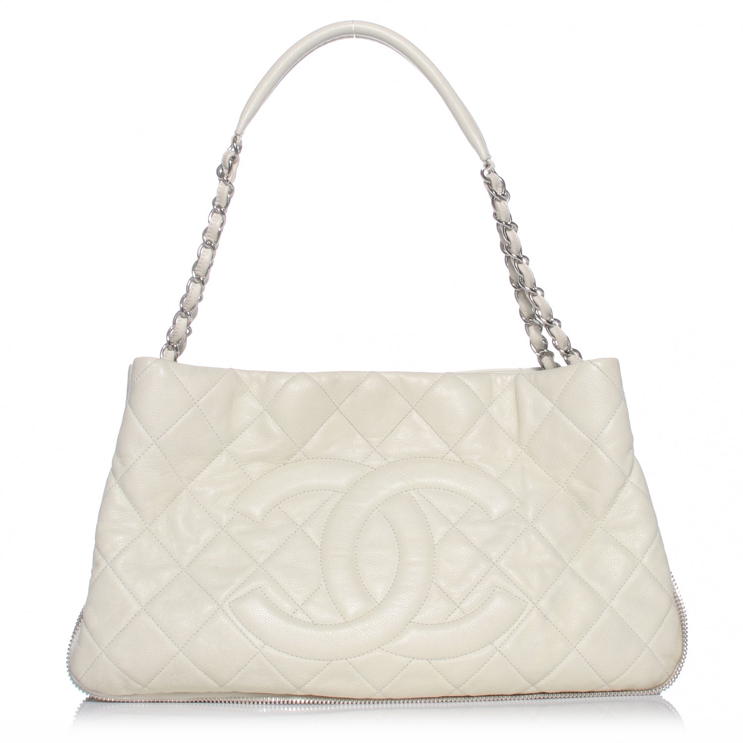 Chanel Caviar Expandable Zip Shoulder Bag White 1 of 7