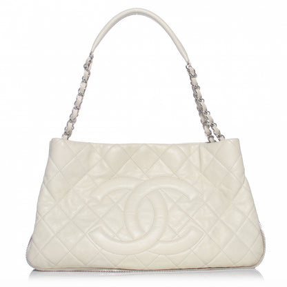 Chanel Caviar Expandable Zip Shoulder Bag White 1 of 7