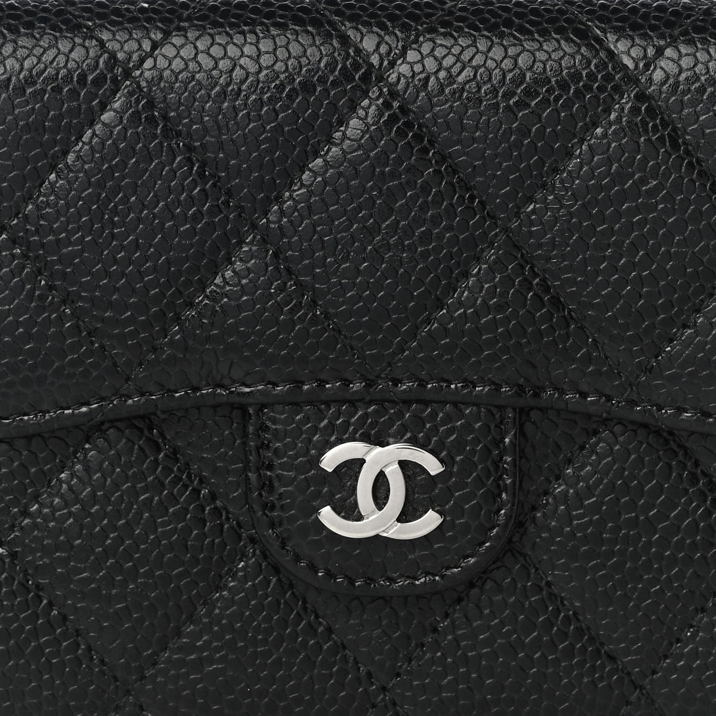 Caviar Quilted Compact Flap Wallet Black