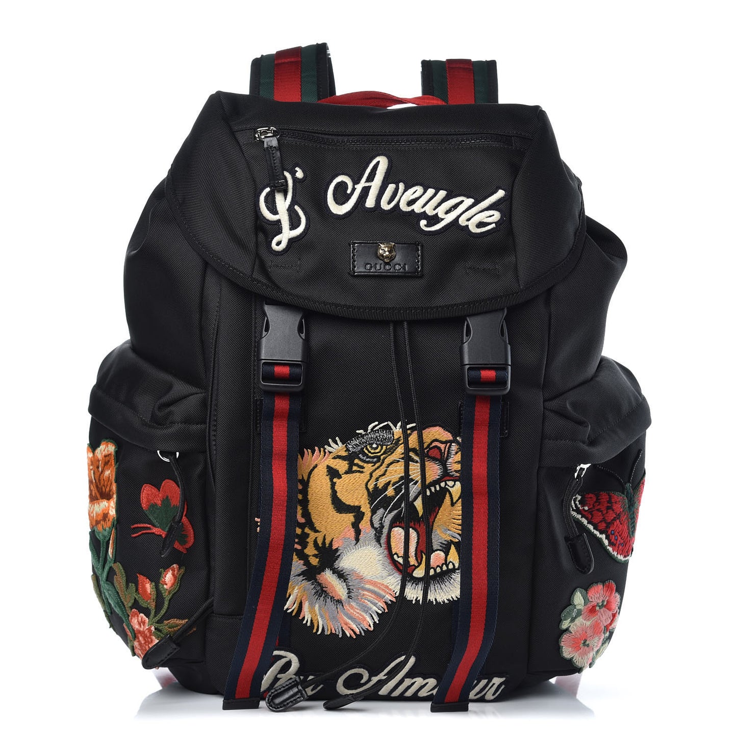 Techno Canvas Web L'Aveugle Par Amour Embroidered Double Buckle Backpack Black