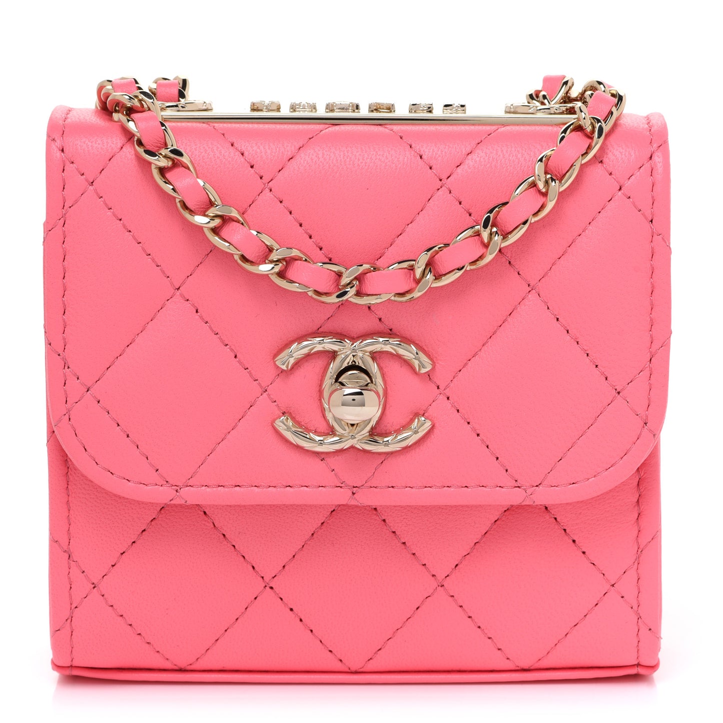 Lambskin Quilted Mini Trendy CC Clutch With Chain Coral Pink