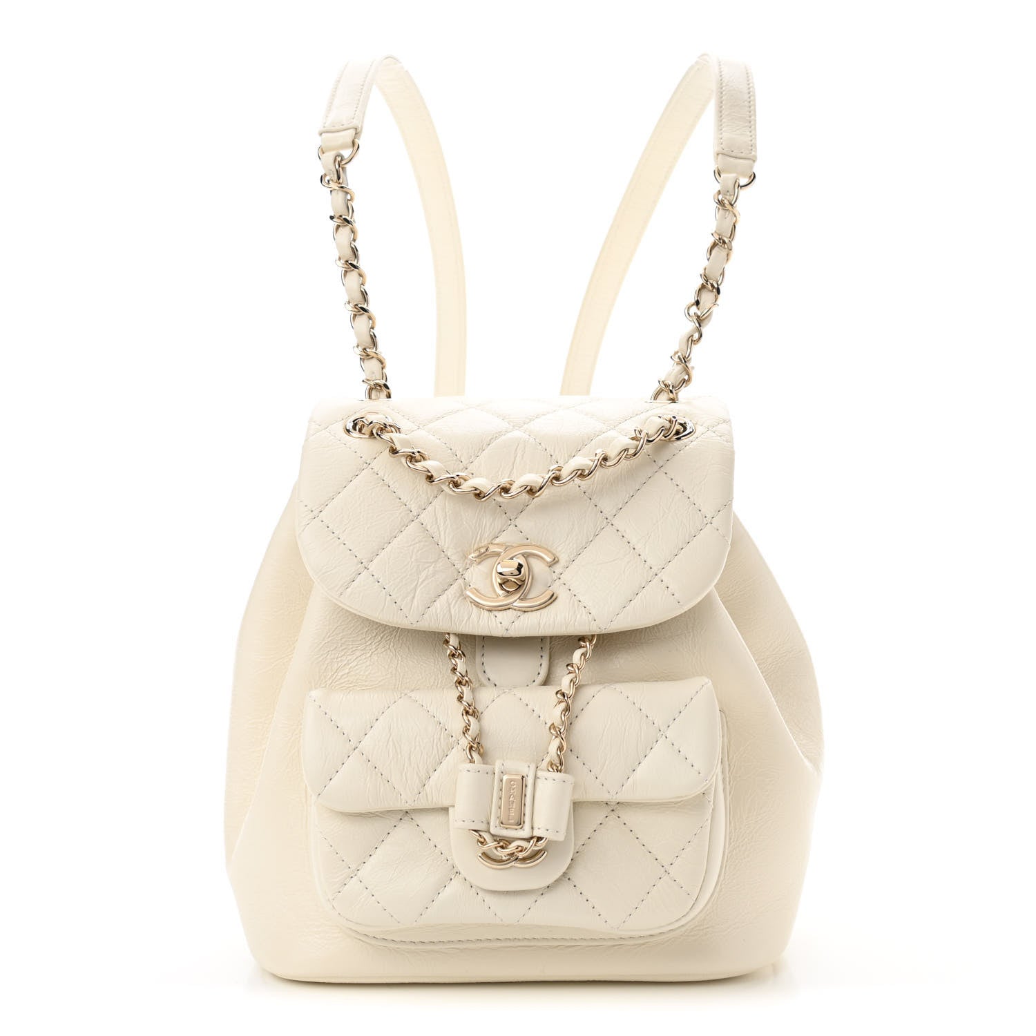 Chanel Glazed Aged Calfskin Quilted Small Duma Drawstring Backpack White 1 of 12