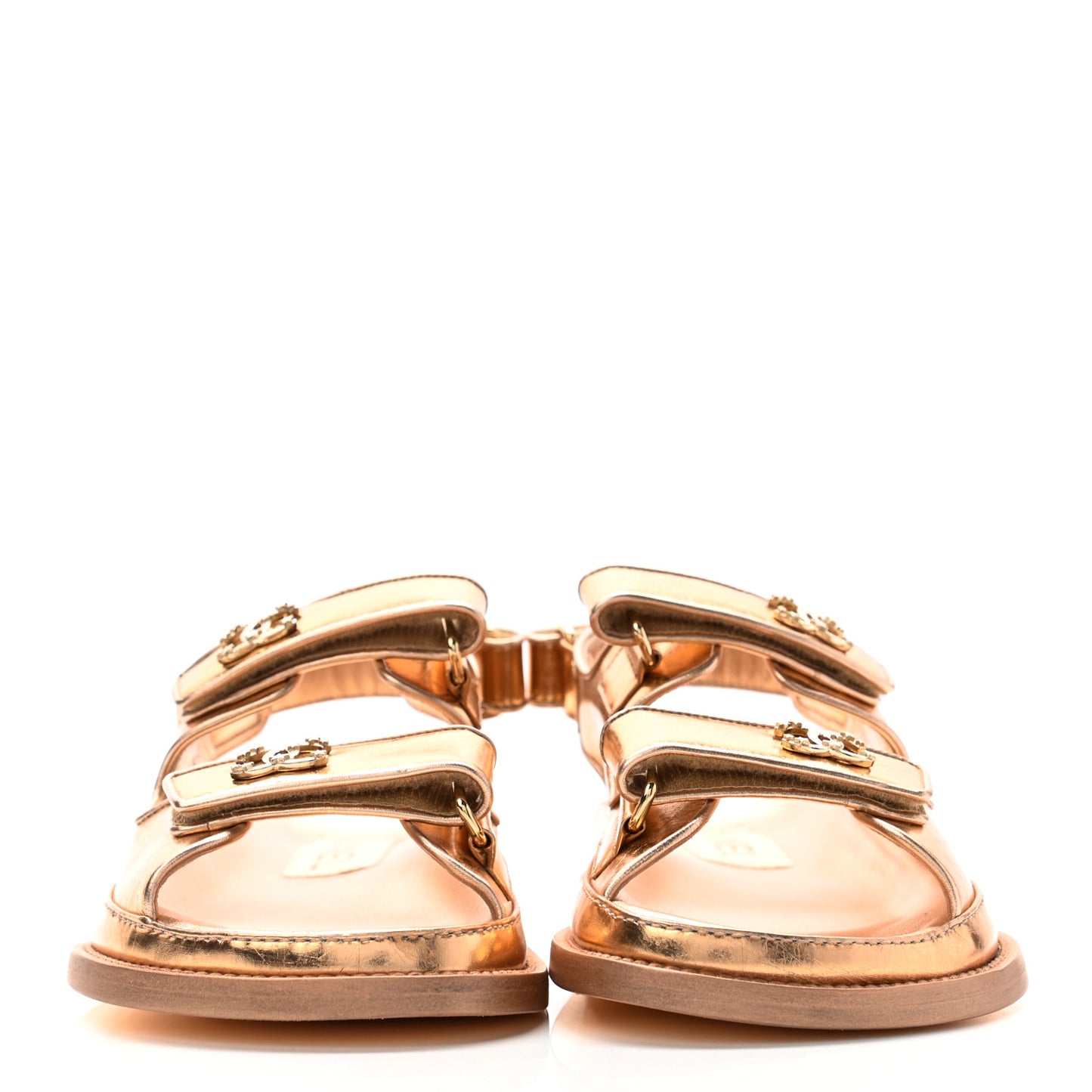 Metallic Laminated Calfskin Velcro Dad Sandals 38 Golden